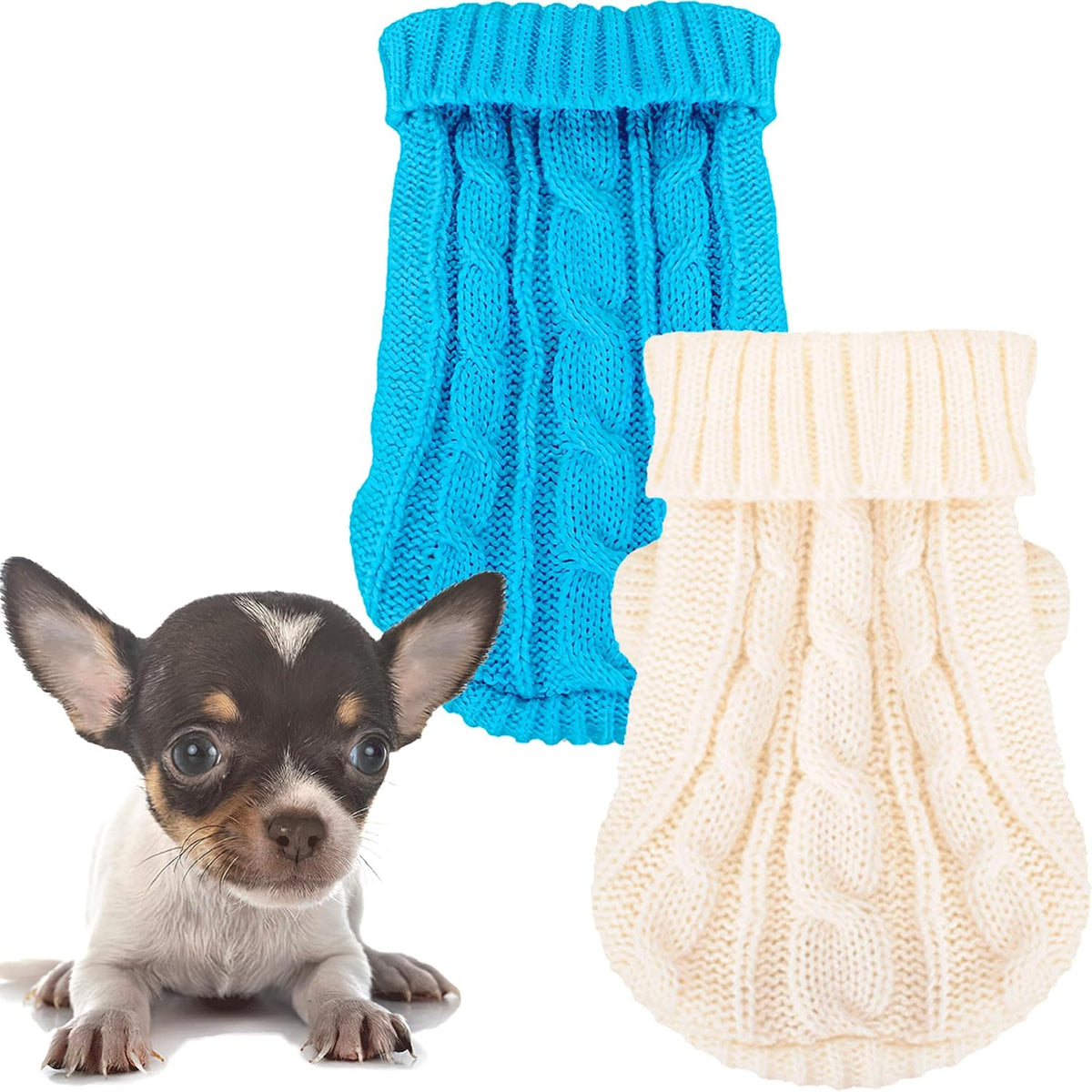XXS Dog Sweater, 2 Pieces Turtleneck Knitted Chihuahua Sweater