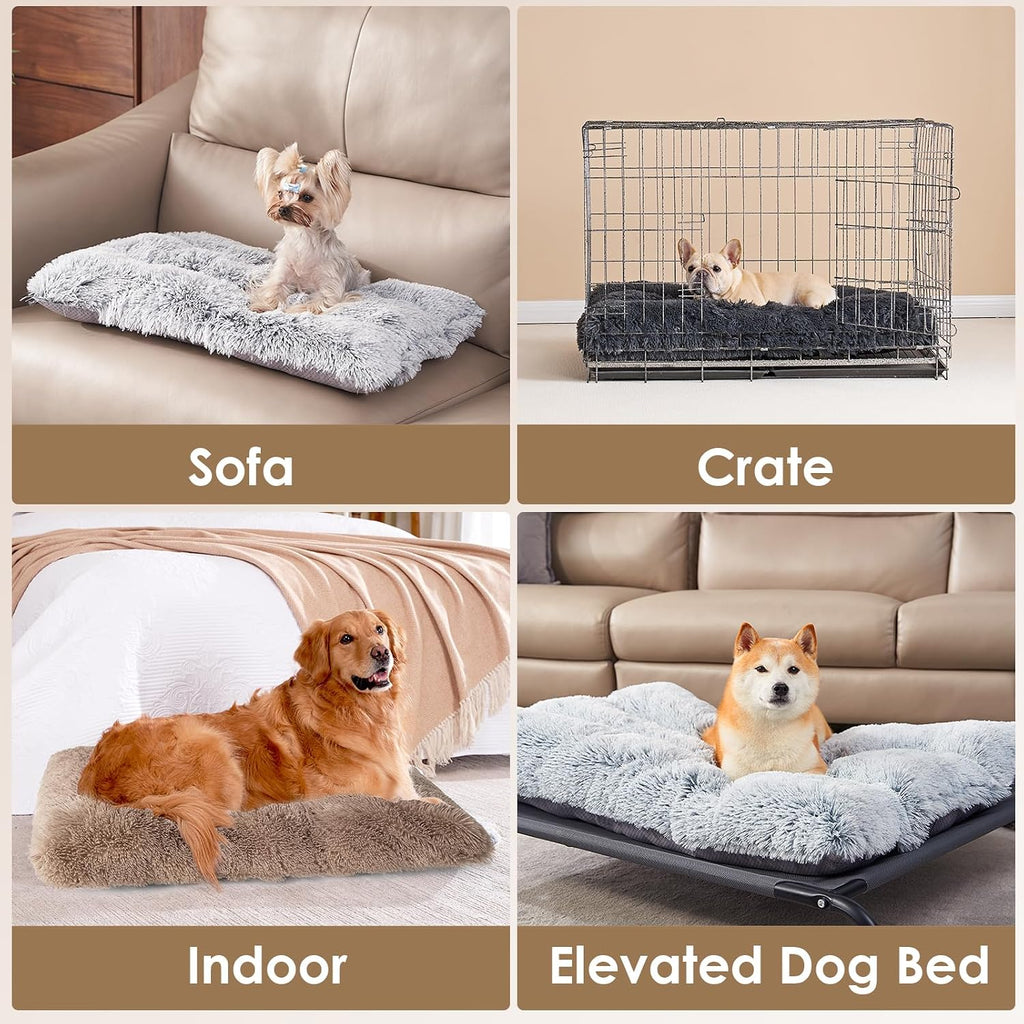 EHEYCIGA Fluffy Dog Crate Bed for Medium Dogs, Plush Crate Pad, Camel