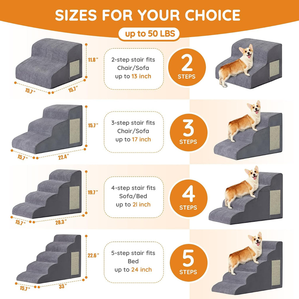 Dog Stairs for Small Dogs 19.7" H, Dog Ramp for Bed, 4-Step, Grey