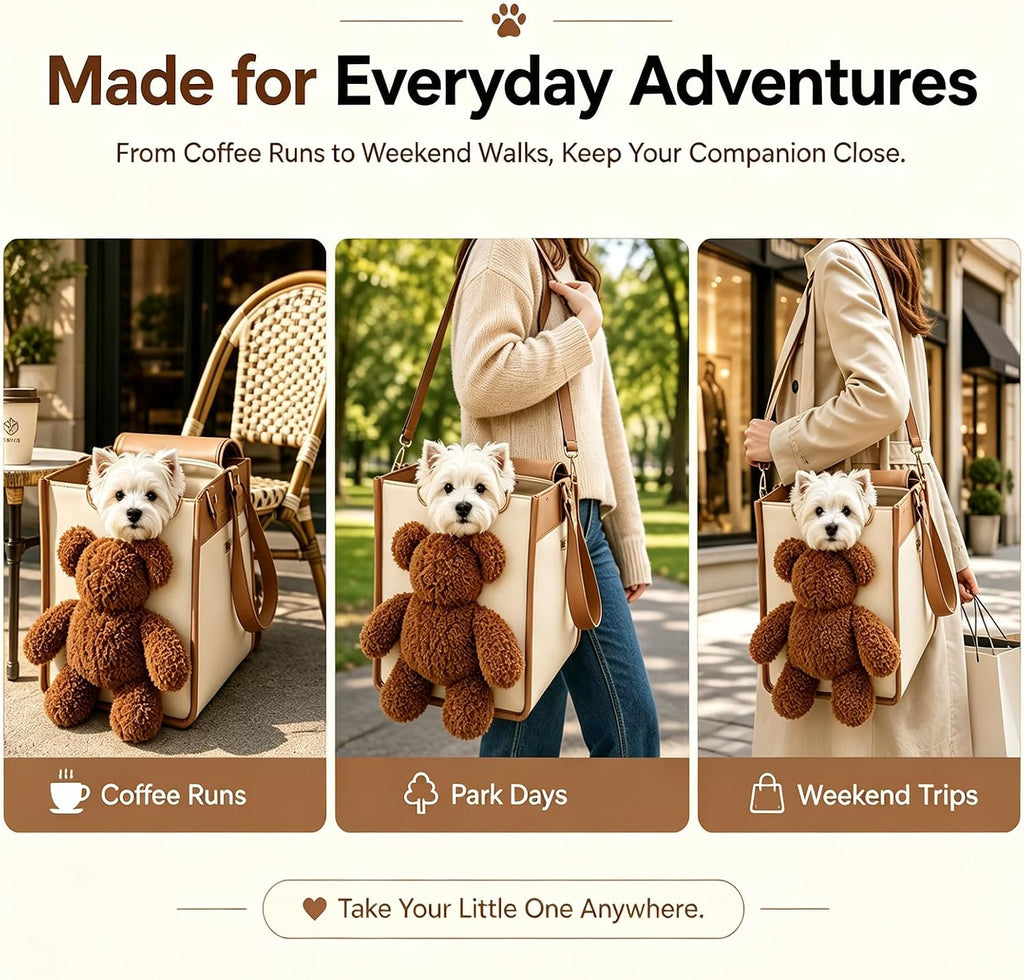 Dog Purse Carrier for Small Dogs – Teddy Bear Bag with Shoulder Strap
