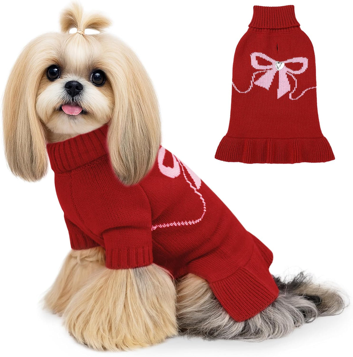 WOYYHO Small Dog Sweater Dress with Pumpkin Print, Halloween Dog Clothes