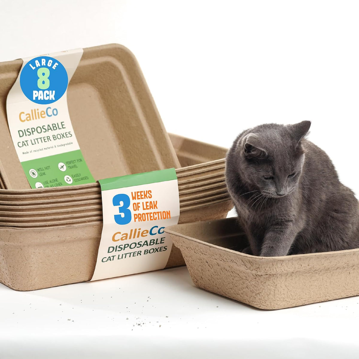 CallieCo Disposable Cat Litter Boxes Large 6 Pack Leak Resistant