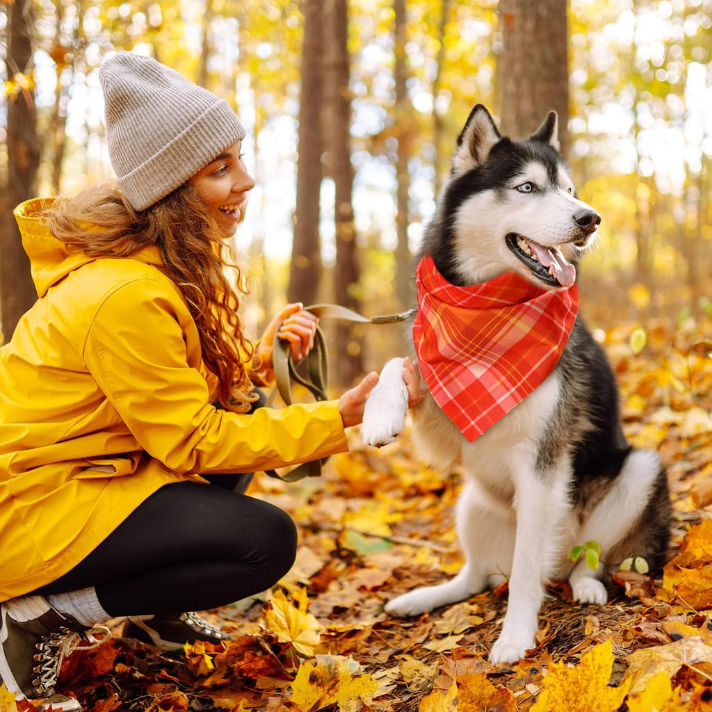Weewooday 50 Pcs Fall Thanksgiving Plaid Dog Bandanas Bulk for Large