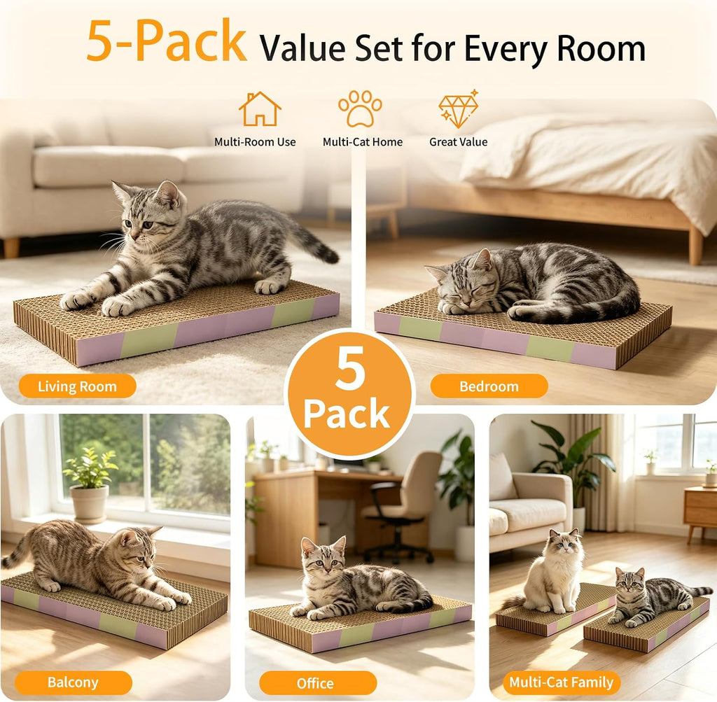 5-Pack Reversible Cat Scratcher Pad, Durable Scratching Board