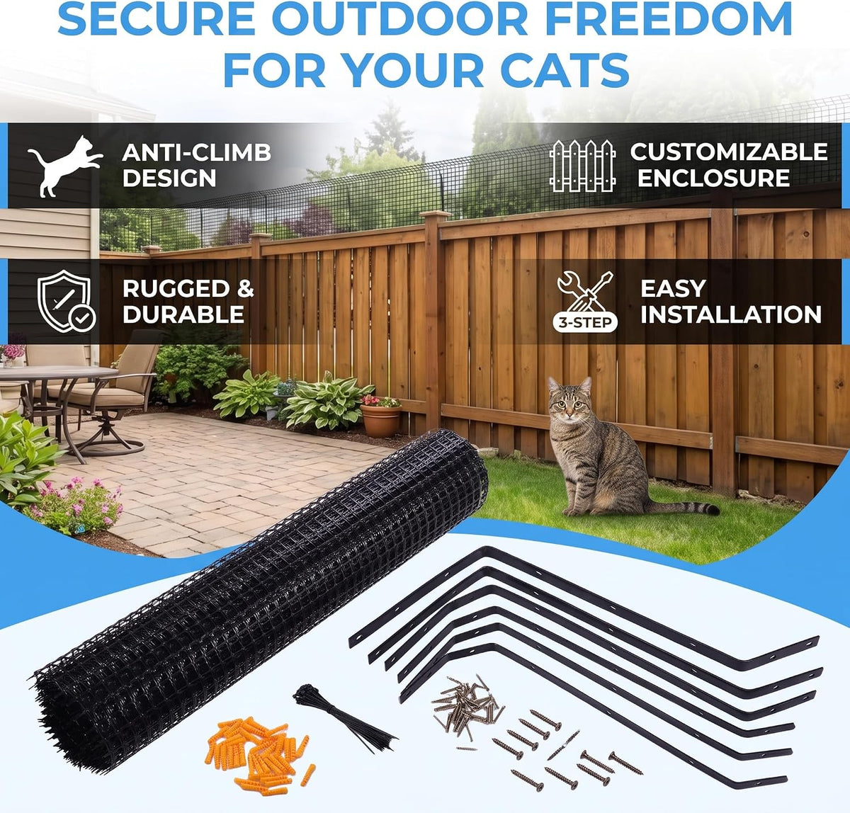 Cat Fence Outdoor Barrier 10m/33FT Anti-Climbing Curved Fence Topper