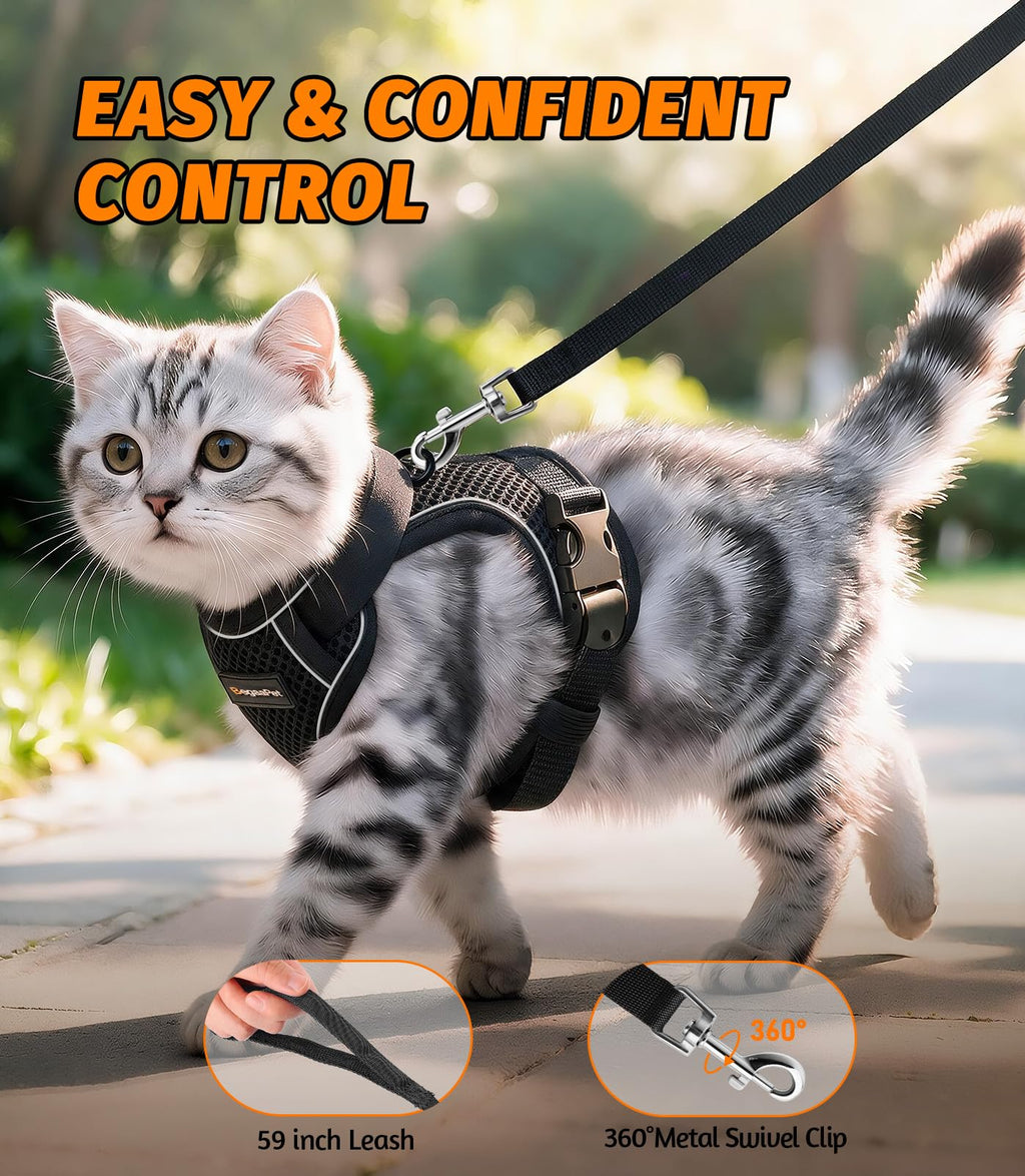 Cat Harness and Leash for Walking, Escape Proof Adjustable Vest Harness