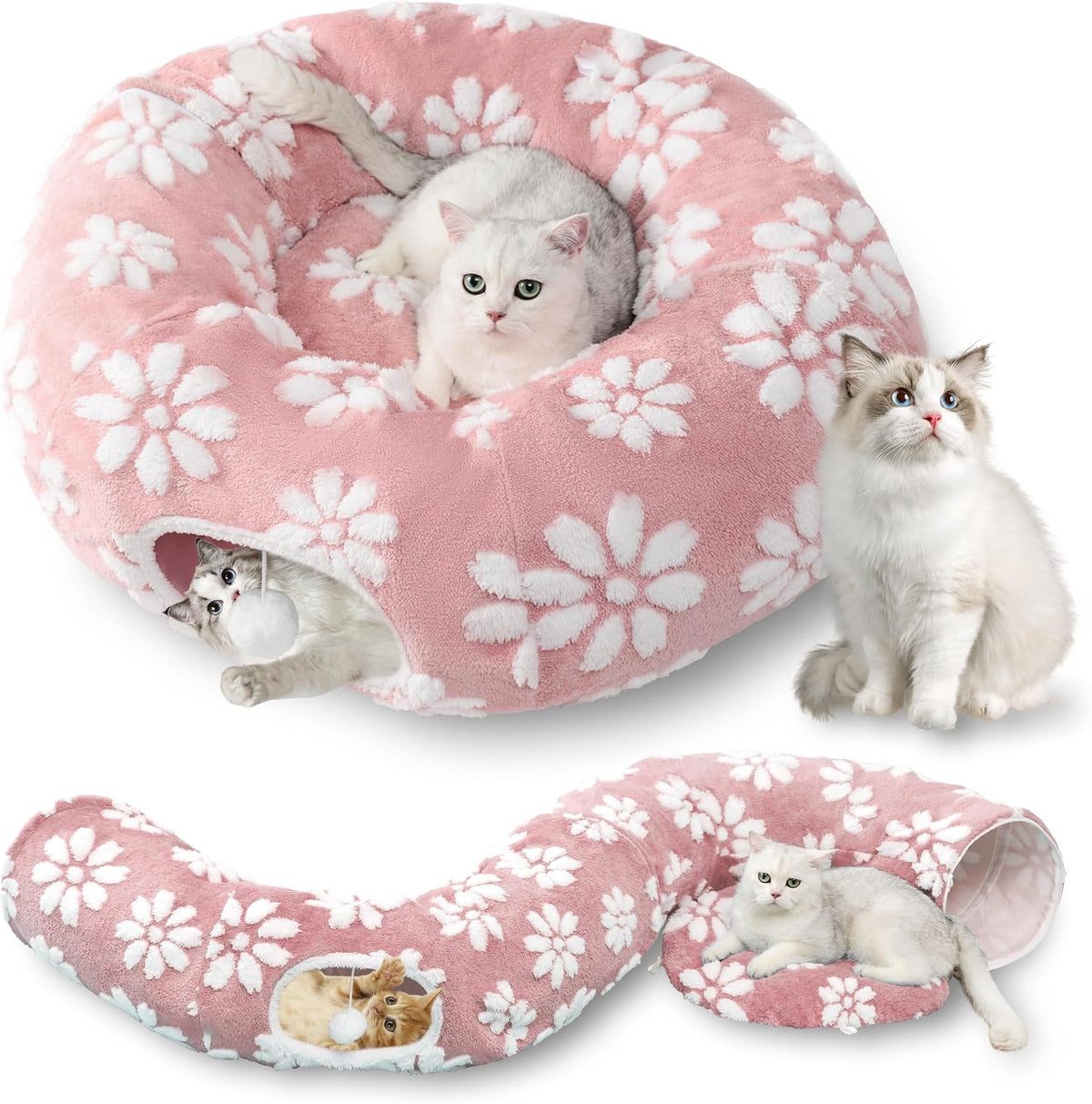 Cute Round Cat Tunnel for Indoor Cats, Pink