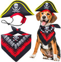 2 Pieces Skull Print Pet Pirate Hat with Pirate Skull Bandana Dog Cat Captain Cap Halloween Pirate Cosplay Costume Hallo