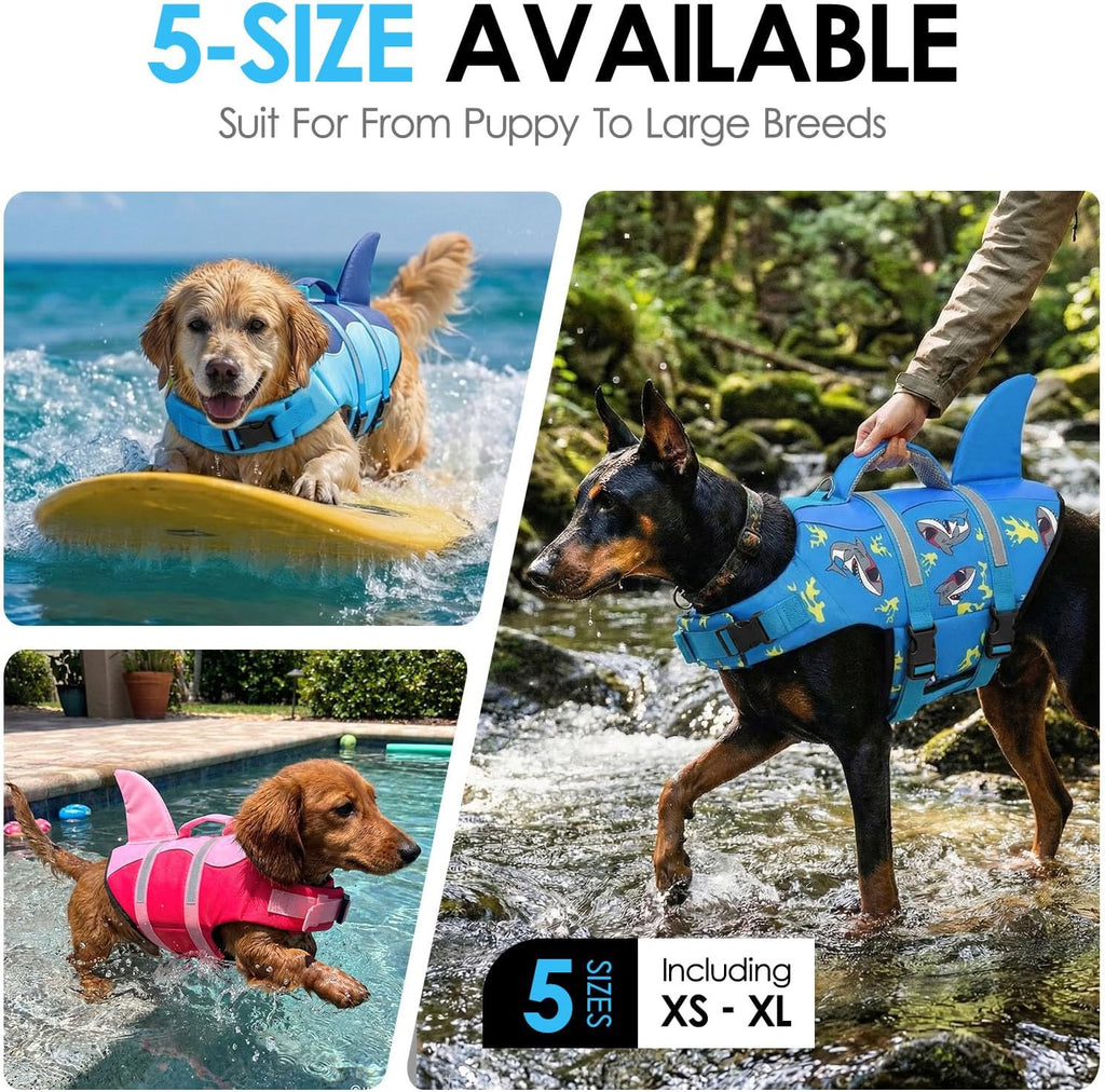 Dog Life Jacket Shark Dog Life Vest for Swimming Boating, M