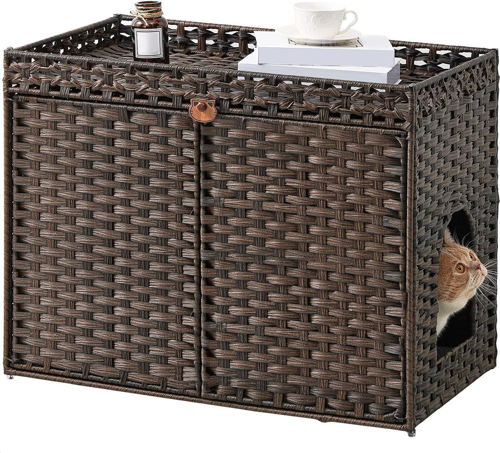 Cat Litter Box Enclosure, Extra Large Hidden PE Rattan Natural