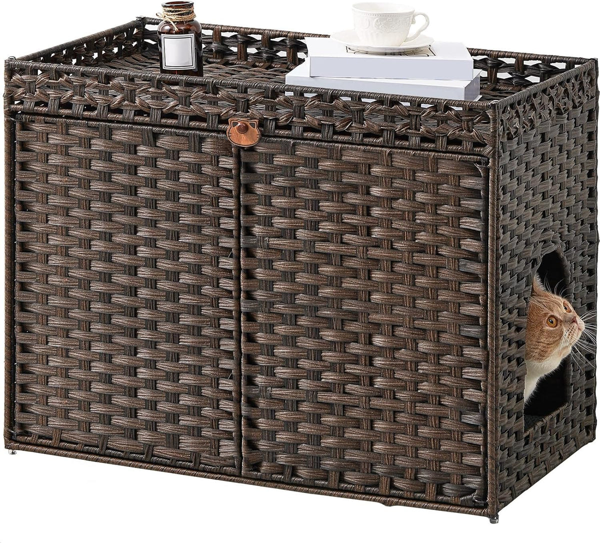 Cat Litter Box Enclosure, Extra Large Hidden PE Rattan Natural