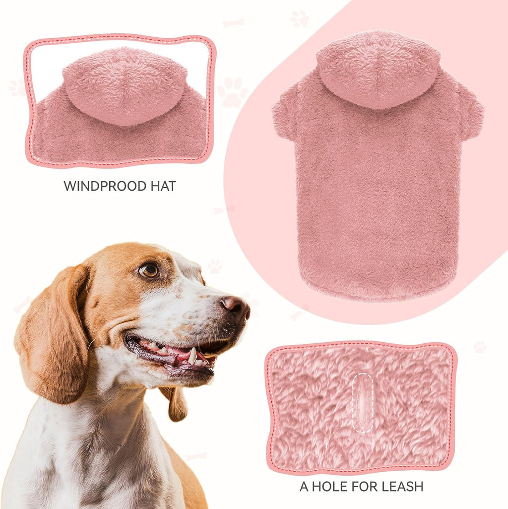 Fuzzy Dog Sweaters - Soft Double-Sided Plush Fleece Dog Hoodie - Pink-M
