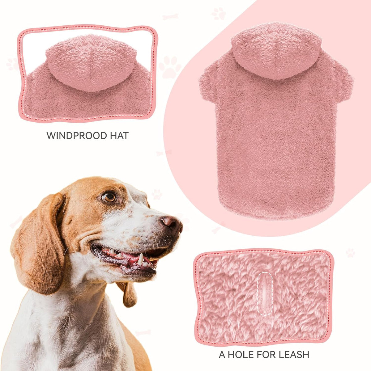 Fuzzy Dog Sweaters - Soft Double-Sided Plush Fleece Dog Hoodie - Pink-M