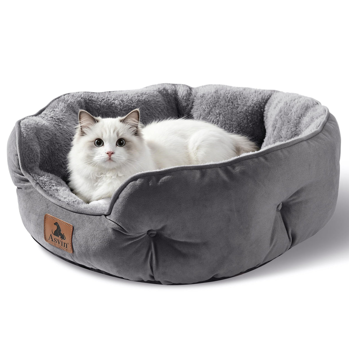 Asvin Small Dog Bed for Small Dogs, Cat Beds for Indoor Cats, Pet Bed for Puppy and Kitty, Extra Soft & Machine Washable with Anti-Slip & Water-Resistant Oxford Bottom, Grey, 20 inches