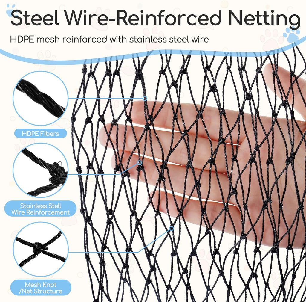 10 x 13 ft Cat Balcony Netting with Steel Wire-Reinforced Mesh
