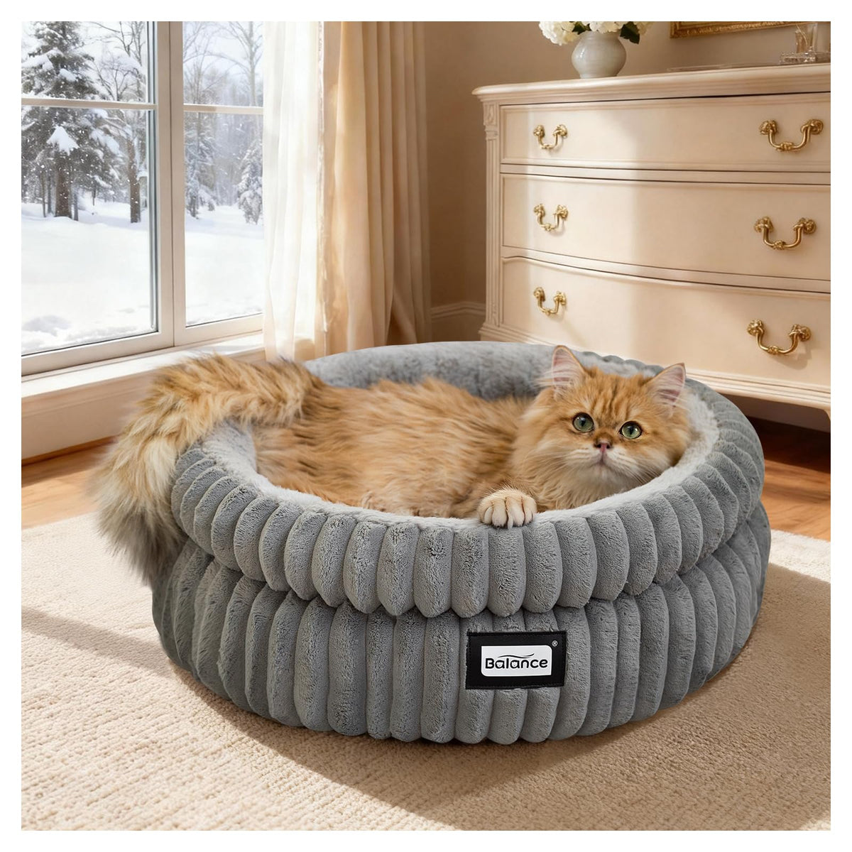 BALANCE Round Cat Beds for Indoor Cats, Small Dog Bed, Washable, 20in, Gray