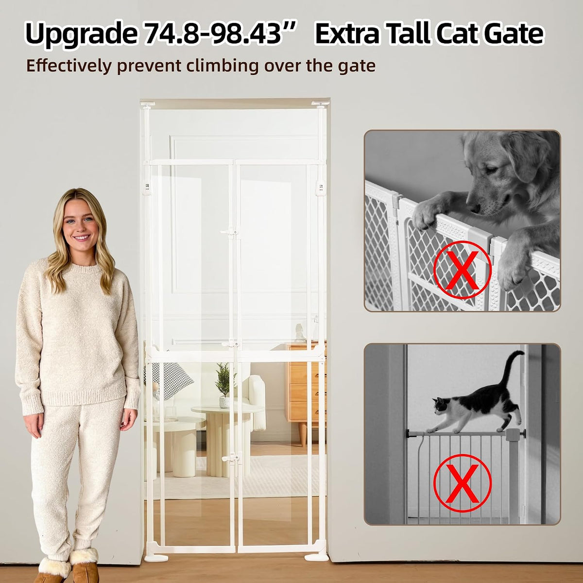 74.8-98.43” Extra Tall Cat Gate, 33.86-35.8” Wide Acrylic Pet Gate