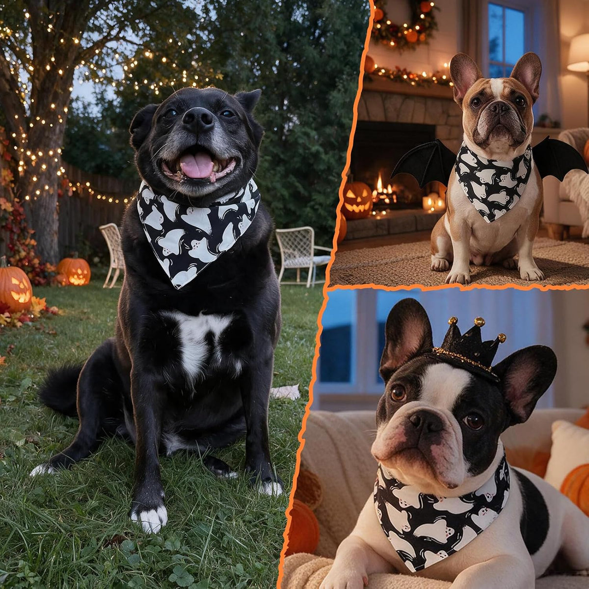 Halloween Dog Bandanas Black Ghost Spooky Costumes,7 - 30lbs Pets