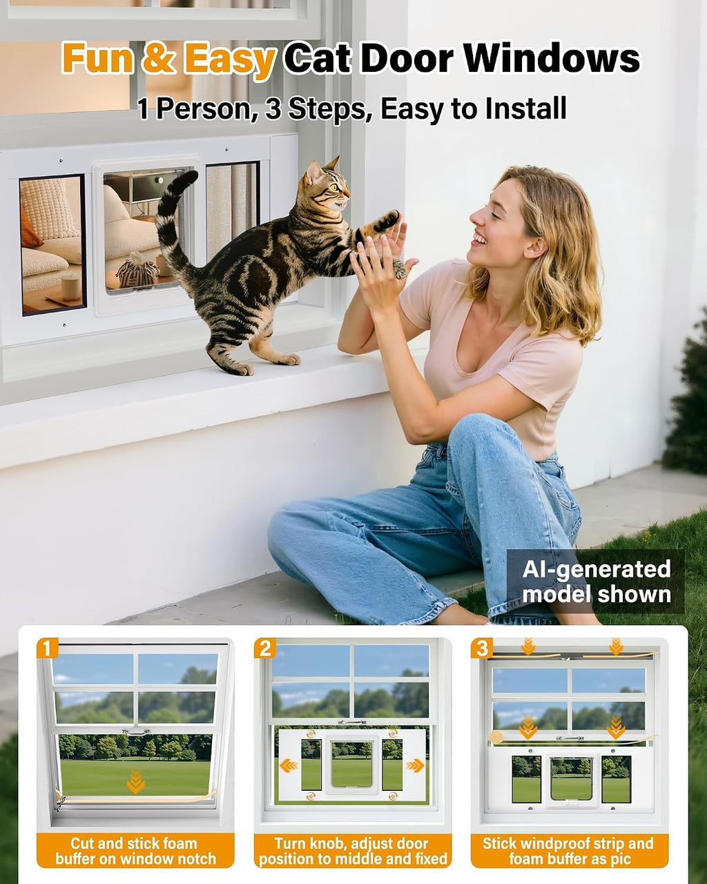 27"-32" Cat Door for Window, Flap Pet Door Fit Window Insert