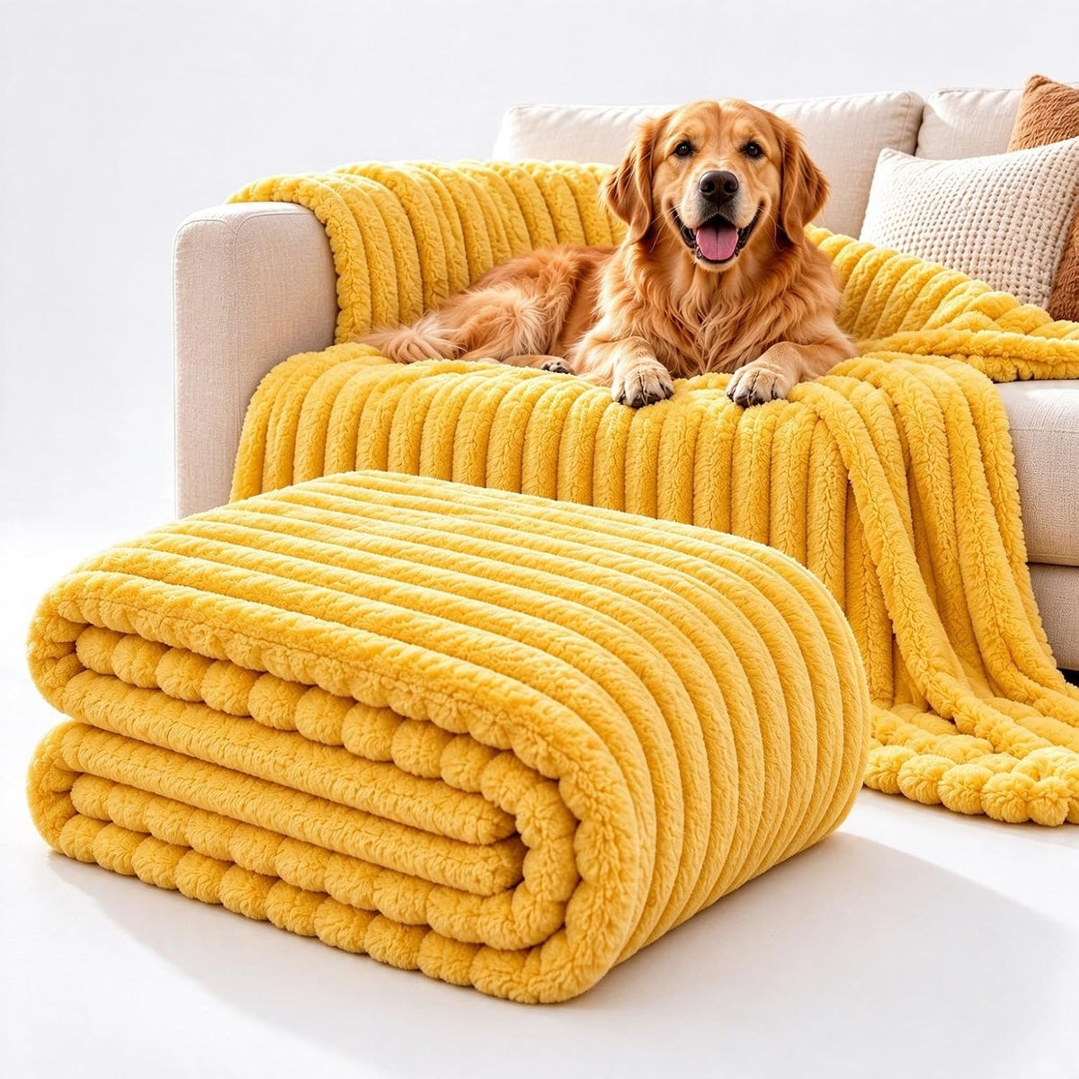 Yellow Dog Calming Blanket, Soft Emotional Support Blanket for Dogs，L