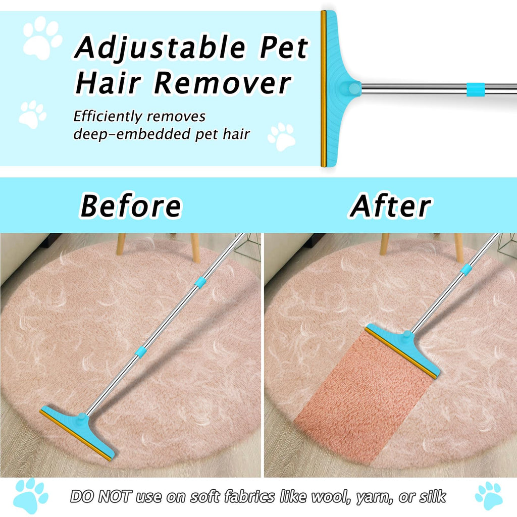 Eaersan Carpet Rake for Pet Hair Removal, Dog Cat Hair Remover 60'' Blue