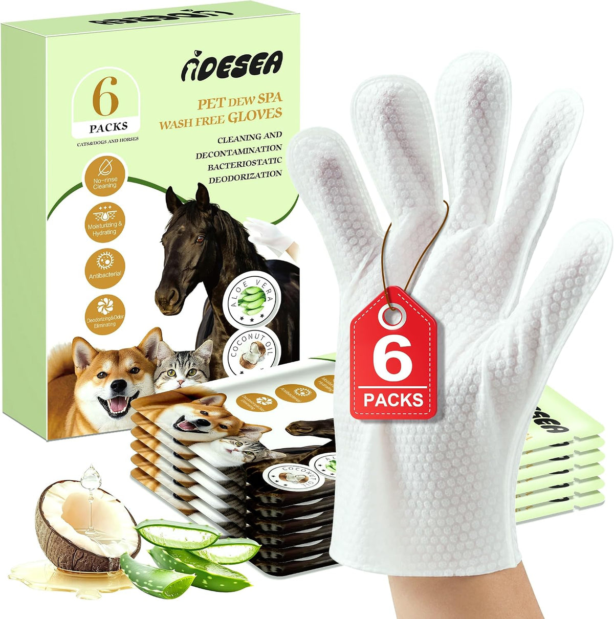 Dog Wipes for Dogs & Cats, Pet Glove Wipes for Paws, Body and Butt