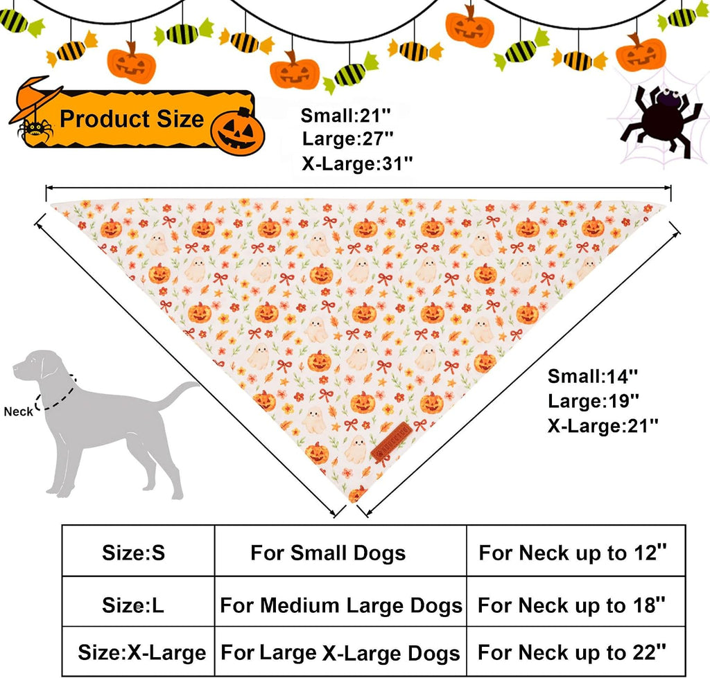 Halloween Floral Dog Bandanas, Ghost Pumpkin Fall Dog Scarf, L