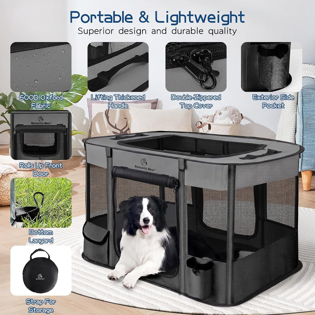 ROMANTIC BEAR Dog Playpen,Portable Foldable Pet Puppy Cat Playpen,M