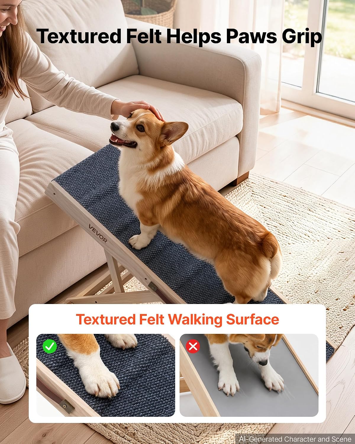 VEVOR Dog Ramp for Bed 13.8"-21.5" 4 Adjustable Height Foldable Pet Ramp