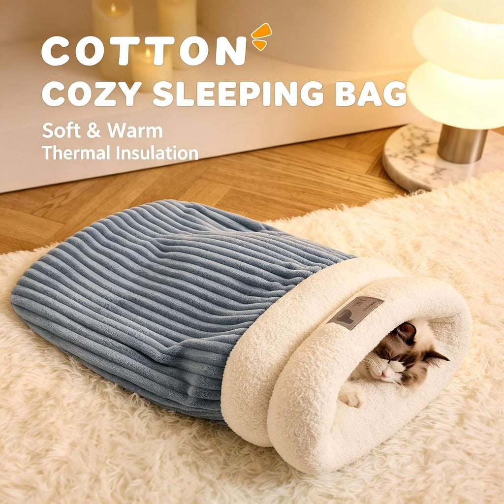 Cat Sleeping Bag Cave Bed, Soft Plush Enclosed Cat Nest, Warm Burrow Cat Bed for Indoor Cats, Anti Cold Semi Closed Pet 