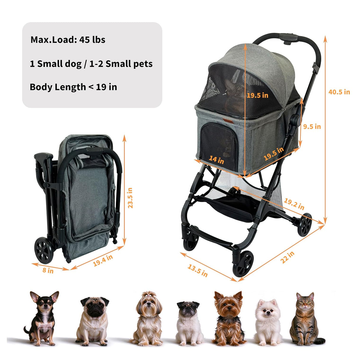 Small Dog Stroller, Travel Mini Pet Cat Strollers