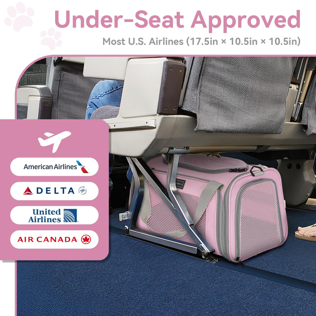 Petsfit Cat Carrier Airline Approved, 17.5×10.5×10.5 in, Pink