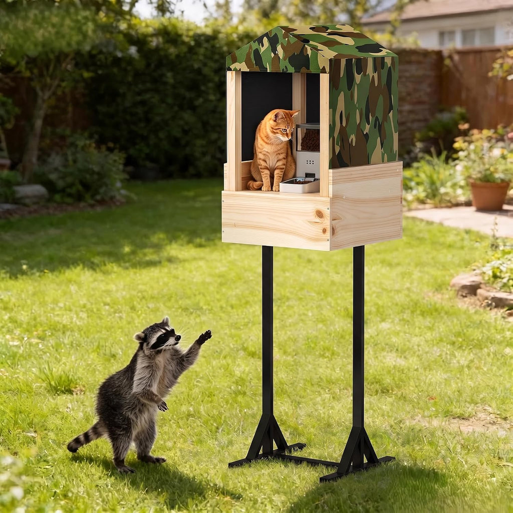 Outdoor Cat Feeding Station, Raccoon Proof Elevated Stand, Waterproof