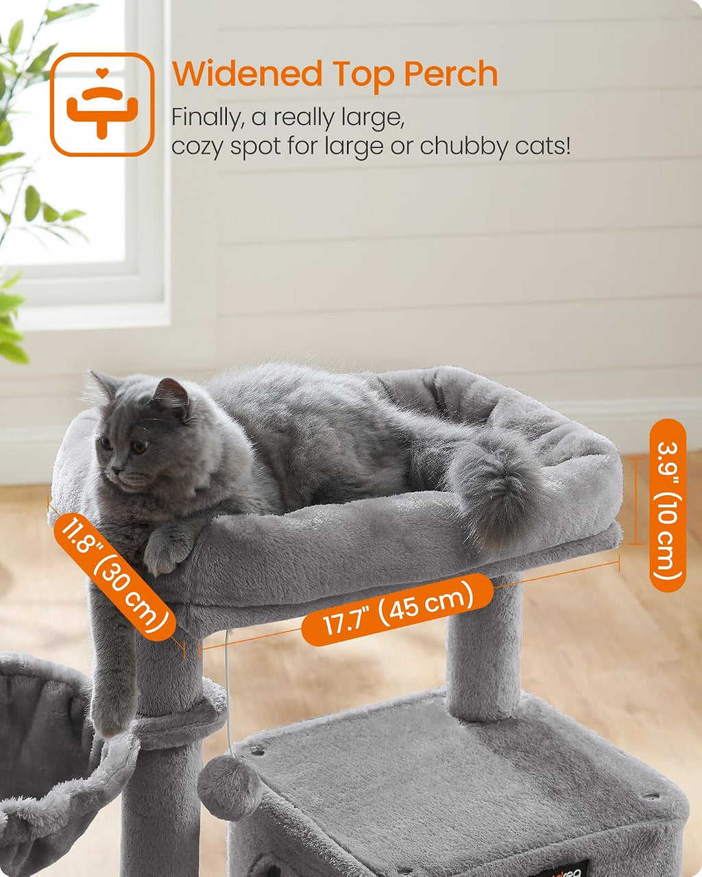 Feandrea Cat Tree, 37.8-Inch Tall Cat Tower, Multi-Level Condo, Light Gray