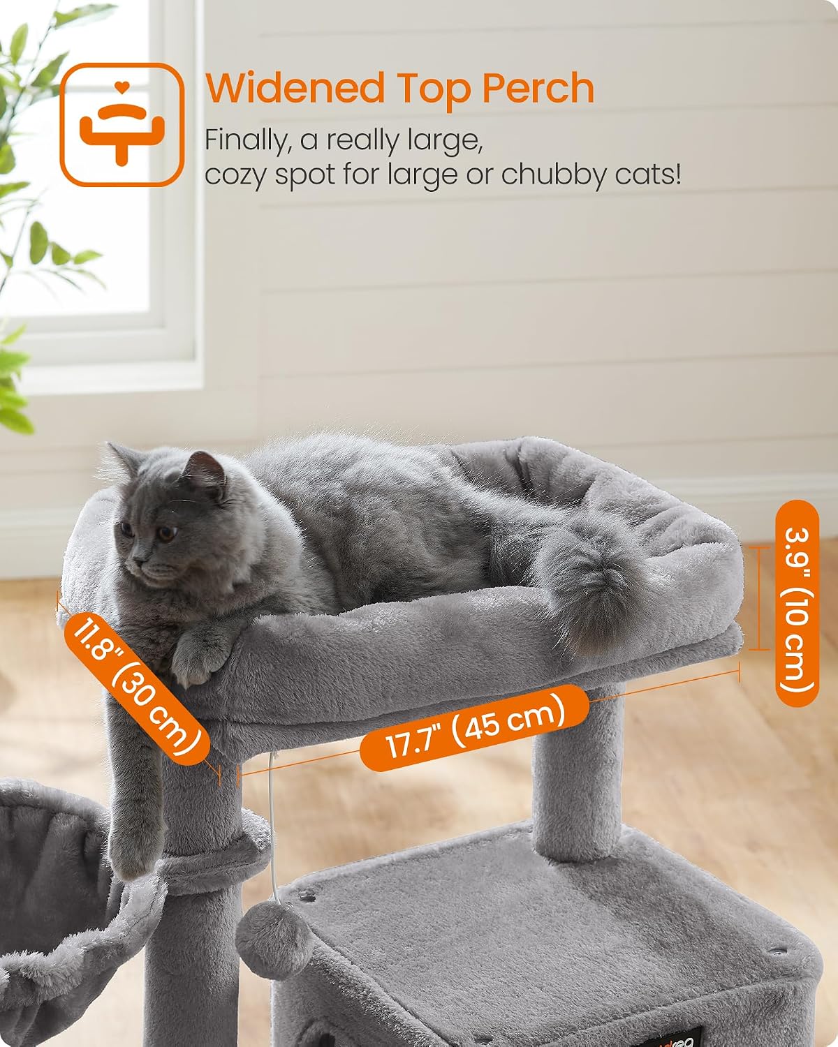 Feandrea Cat Tree, 37.8-Inch Tall Cat Tower, Multi-Level Condo, Light Gray