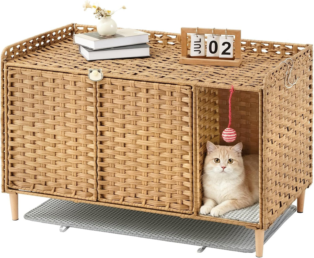 Cat Litter Box Enclosure Hidden Litter Box Furniture, Natural