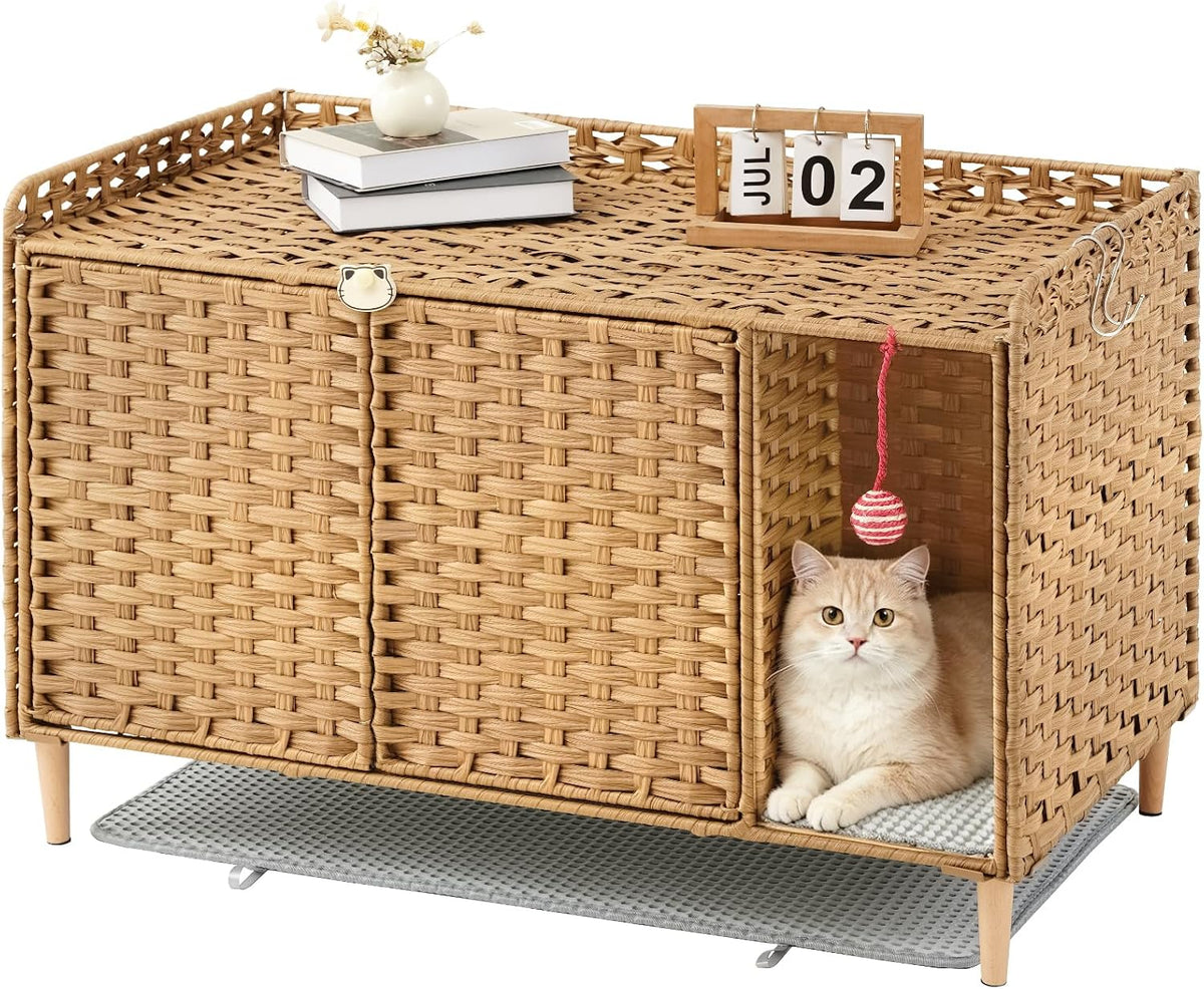 Cat Litter Box Enclosure Hidden Litter Box Furniture, Natural