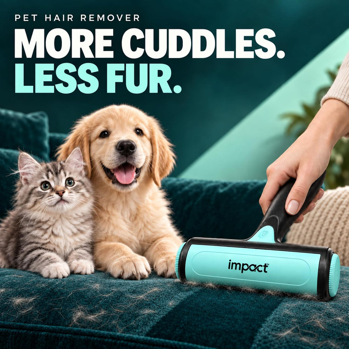IMPACT Pet Hair Remover Roller, Reusable Lint Roller for Dog & Cat Fur, Car
