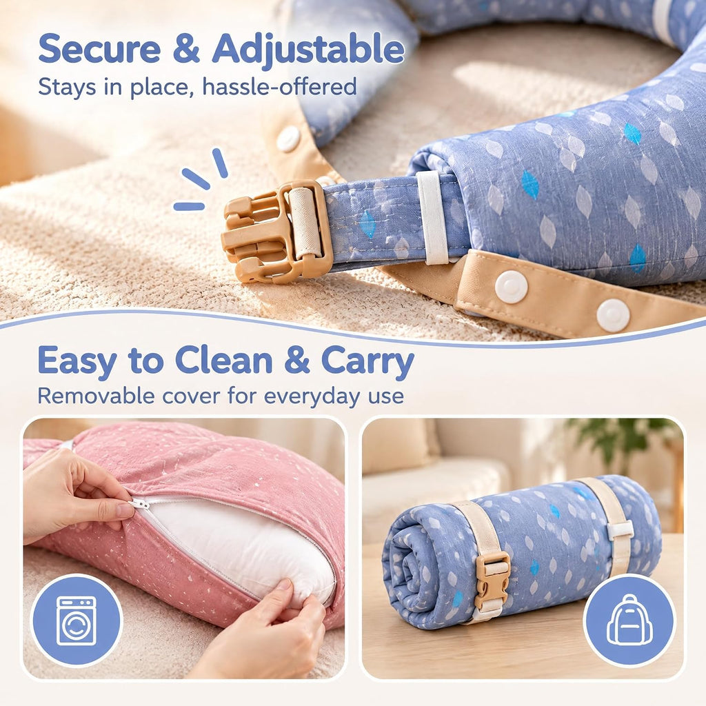 Soft Pet Travel Lap Pillow, U-Shaped Dog Car Seat Bed with Cute Bear Headrest, Portable Puppy Carrier Cushion for Train 