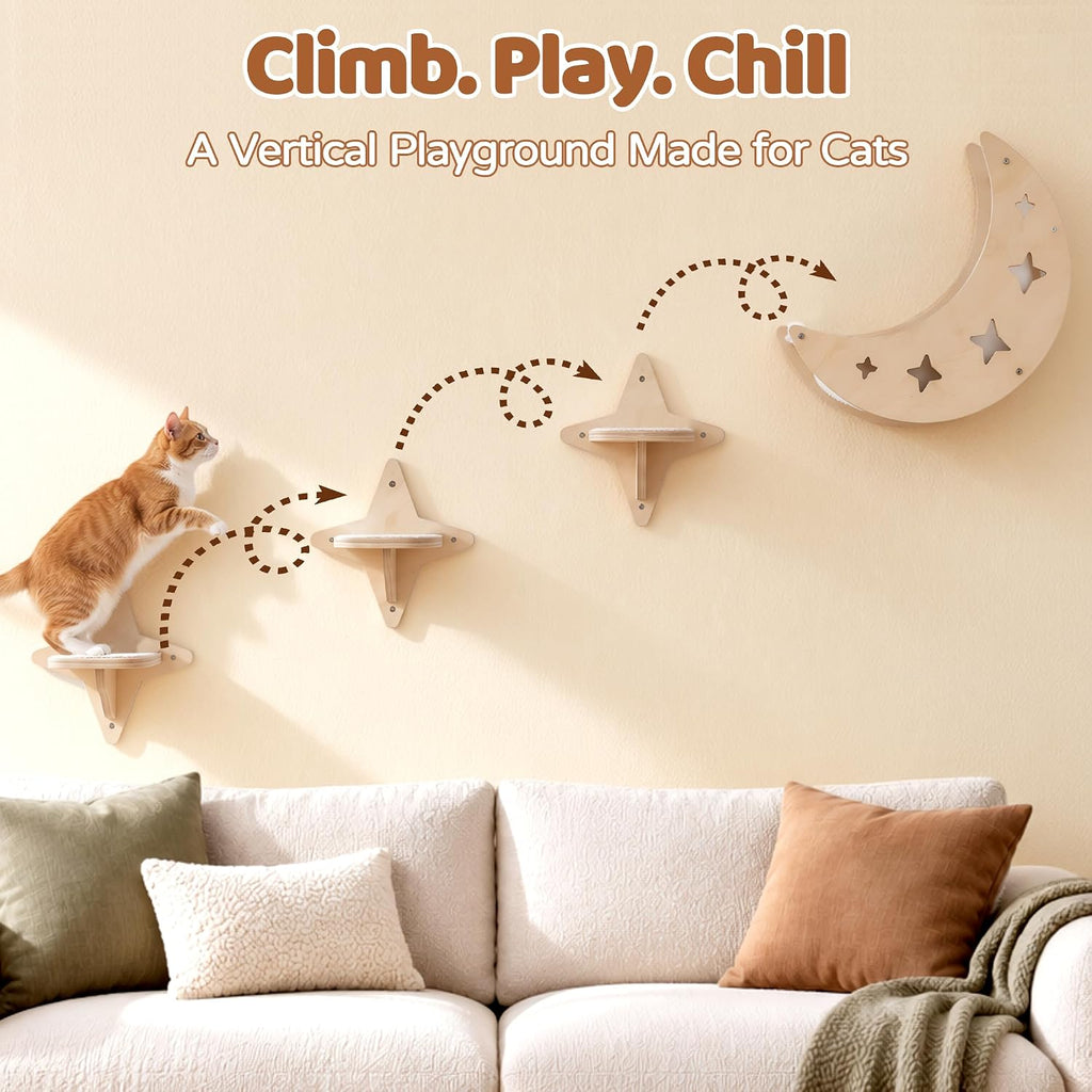 Cat Wall Shelves, Moon & Star Modern Wall-Mounted Cat Furniture