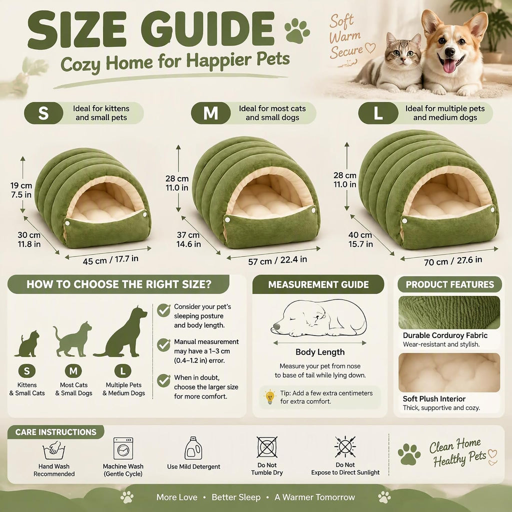 Dachshund Cave Bed, Dog Cave Bed for Dogs & Cats (Olive Green, Medium)