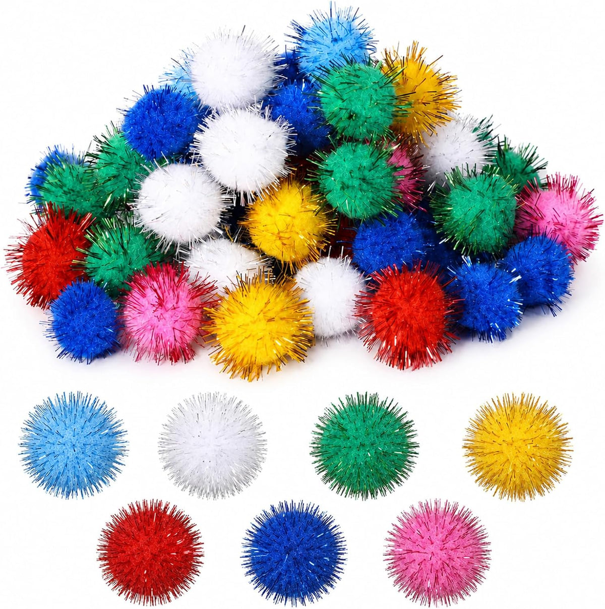 50Pcs Glitter Pom Poms,1.2Inch Cat Sparkle Balls Puff Balls for Cat
