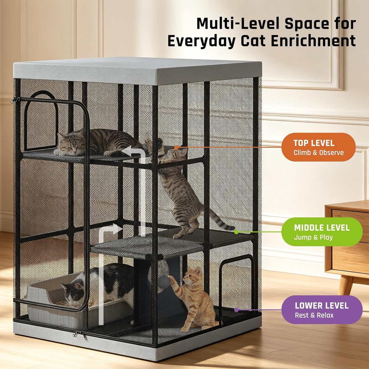Large 3 -Tier Catio Outdoor Cat Enclosures Weatherproof, 51" H