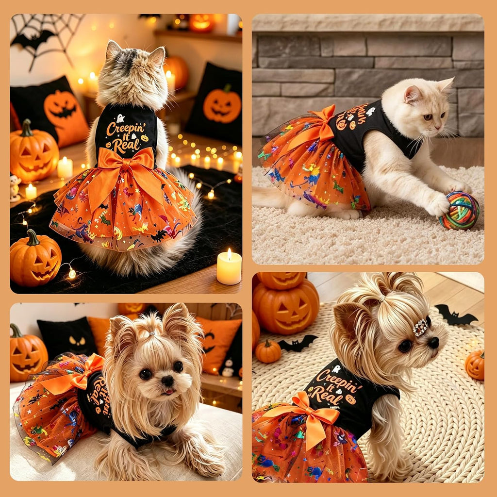 Dog Halloween Costumes Creepin’ It Real Halloween Puppy Dress Holiday Funny Dog Skirt Glitter Pet Clothes Cat Apparel wi