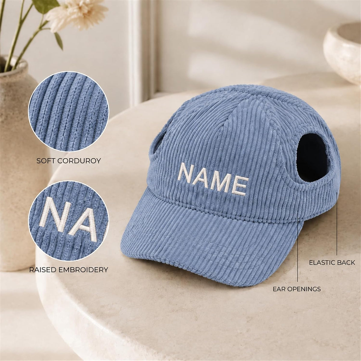 Custom Embroidered Dog Baseball Cap, Pet Sun Hat with Ear Holes for Dog Cat