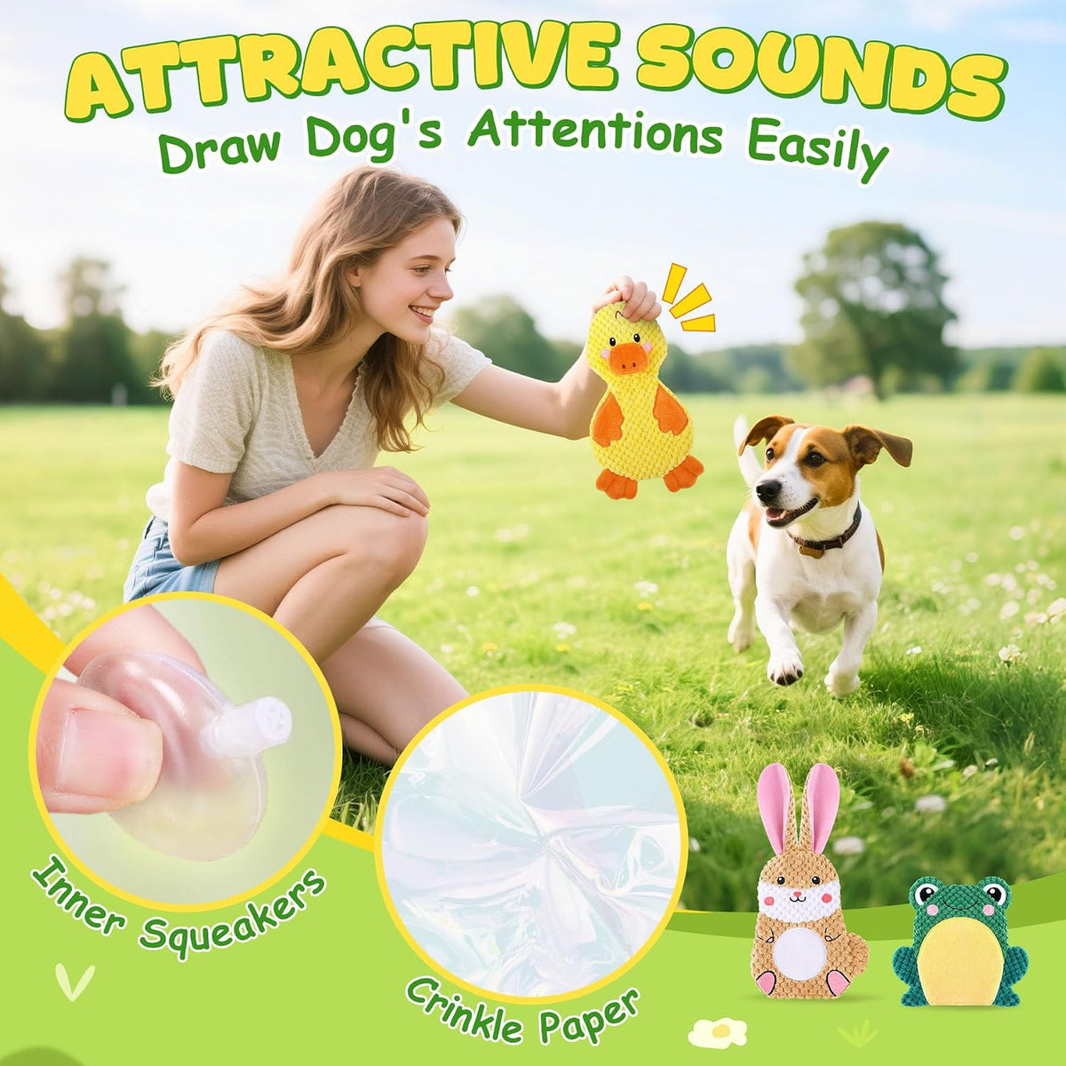 XIUGOAL Dog Toys to Keep Them Busy, 3 Pack No Stuffing Interactive Dog Toys with Crinkle, Squeaky Puppy Chew Toys for Sm