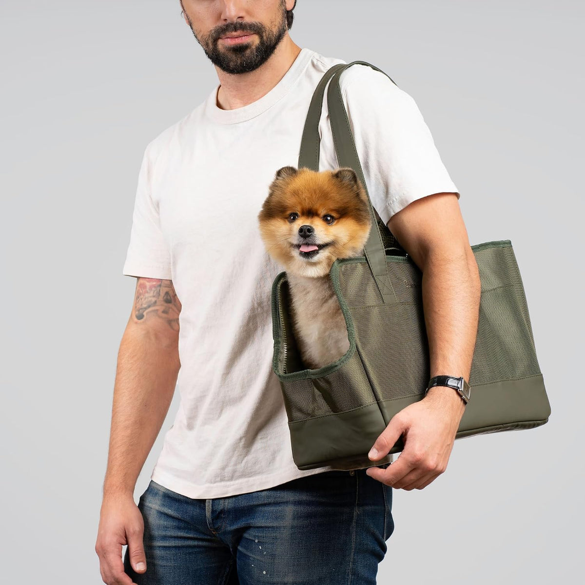 OSKAR & FRIENDS Pet Carrier Tote Bag for Small Dogs & Cats – Fully Closable Mesh, Vegan Leather, Sherpa Pad – Stylish Do
