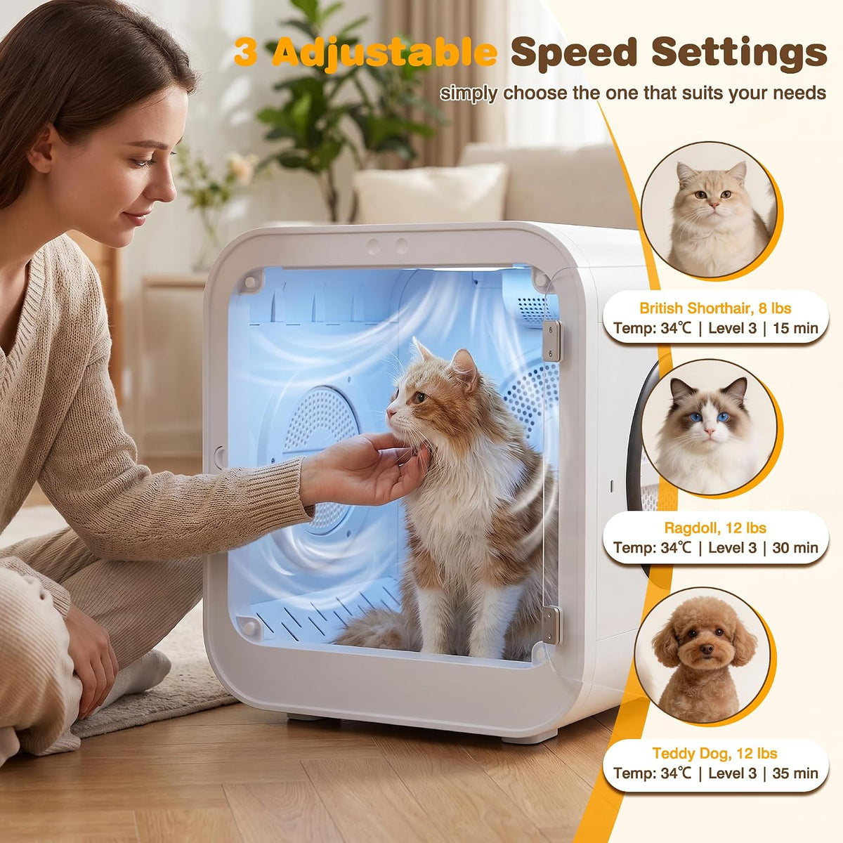 70L Pet Hair Dryer Box, Automatic Dog Dryer for Small Dogs & Cats