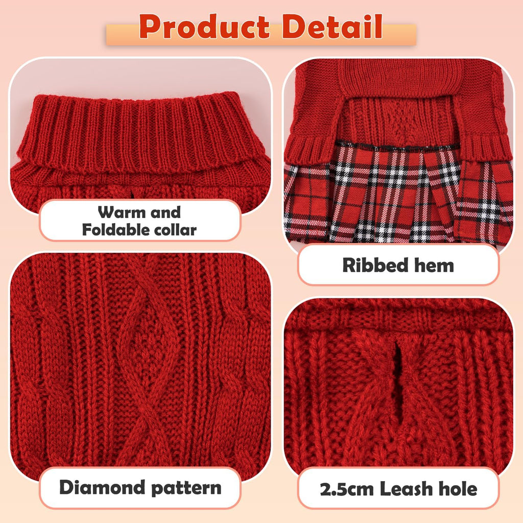 Small Dog Sweater Dress with Bowtie Turtleneck - Knitted Pet Clothes