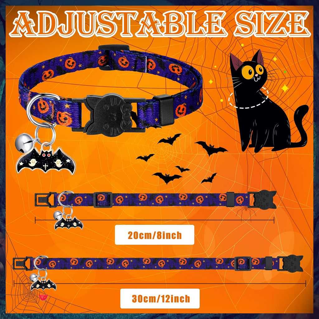 8 Pcs Halloween Cat Collars Breakaway with Bell, Adjustable Buckle